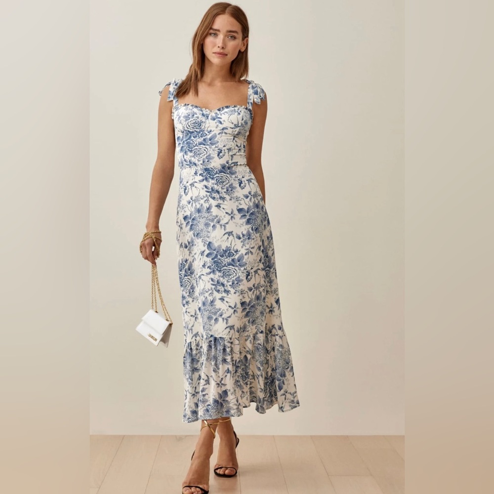 Reformation Nikita Dress blue/white. Size 10P. Nearly new condition w/out tags.